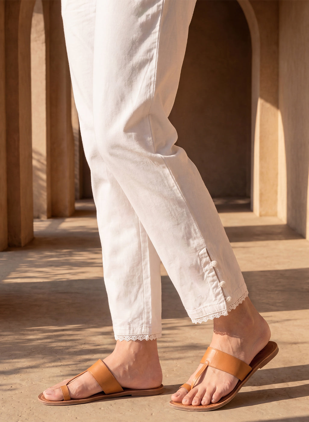 Ivory Poplin Lycra Tapered Essentials Pant