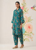 Khumari Teal Printed Cotton Blend Co-ord Set