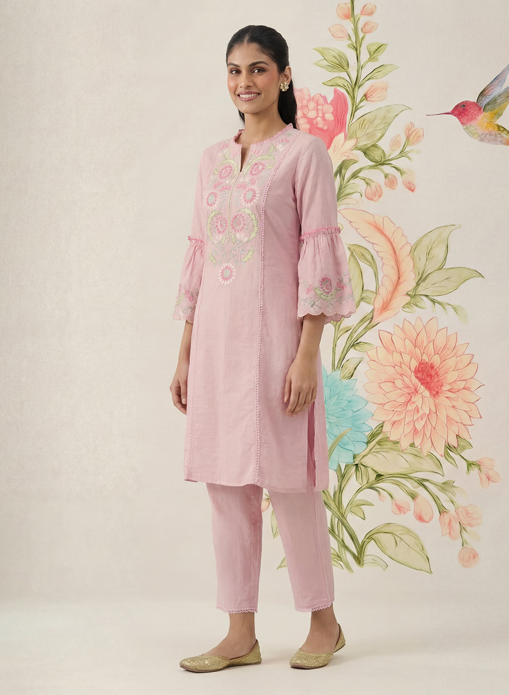 Agasti Baby Pink Embroidered Kurta Set