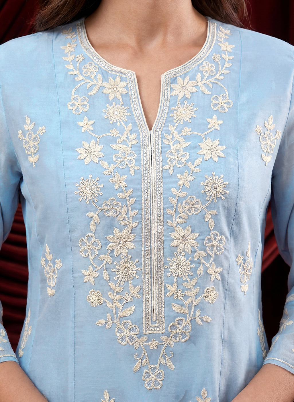 Spa Embroidered Chanderi A-Line Suit Set