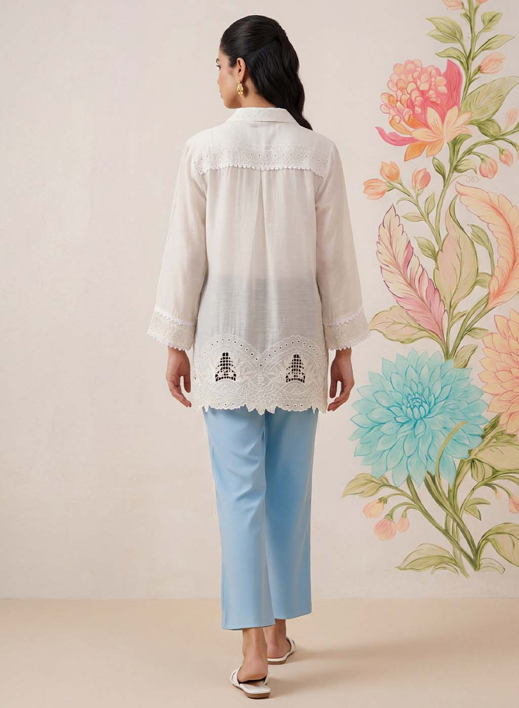 Nriti Ivory Embroidered Cotton- Blend Shirt