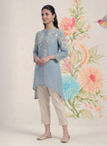 Intira Blue Embroidered A-line Kurta