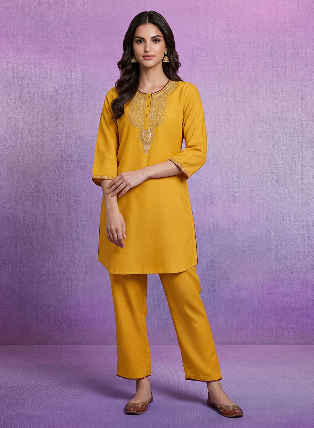 Yellow Embroidered Suit Set with Dupatta
