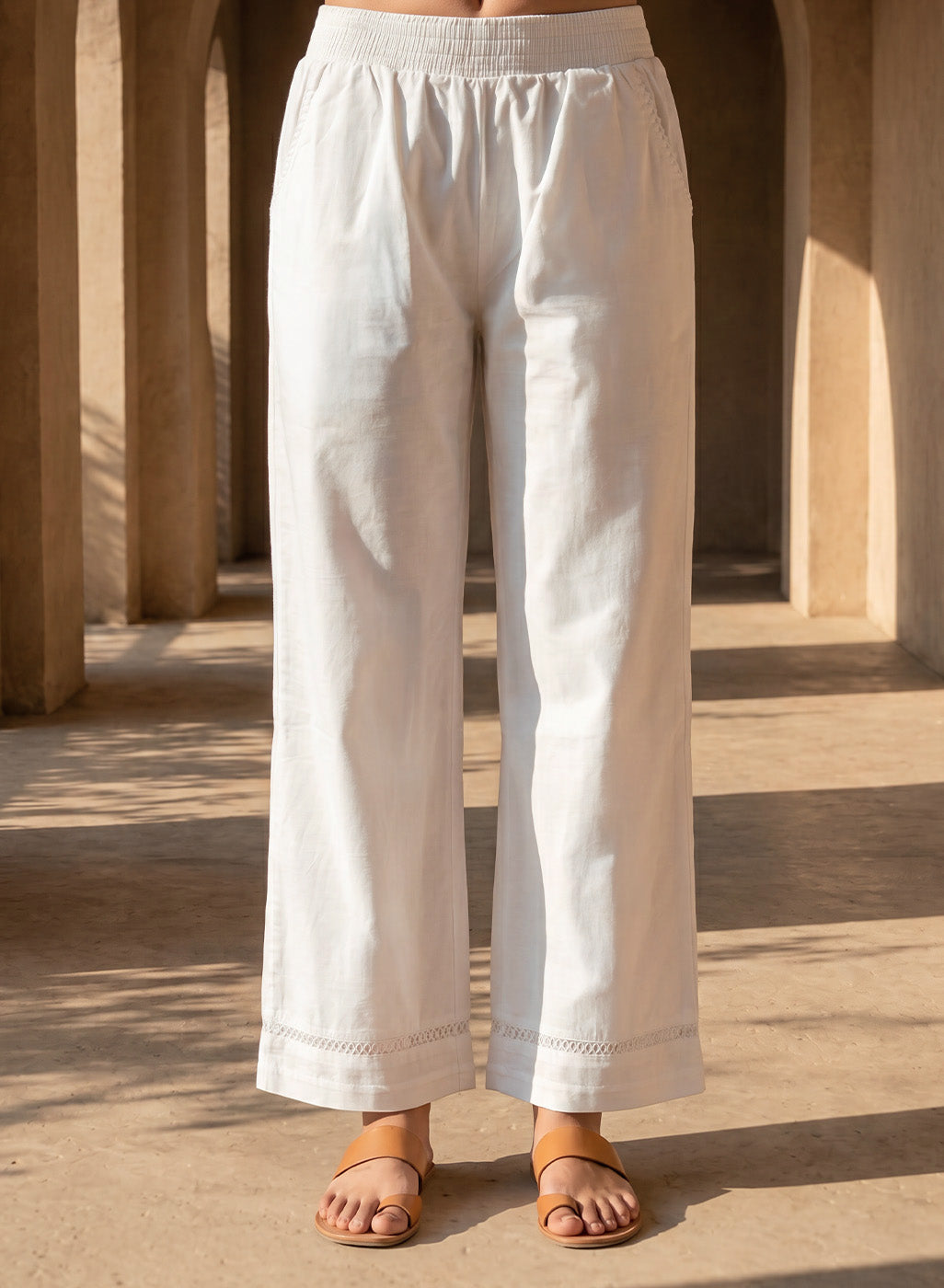 White Linen Blend Daily Wear Palazzos