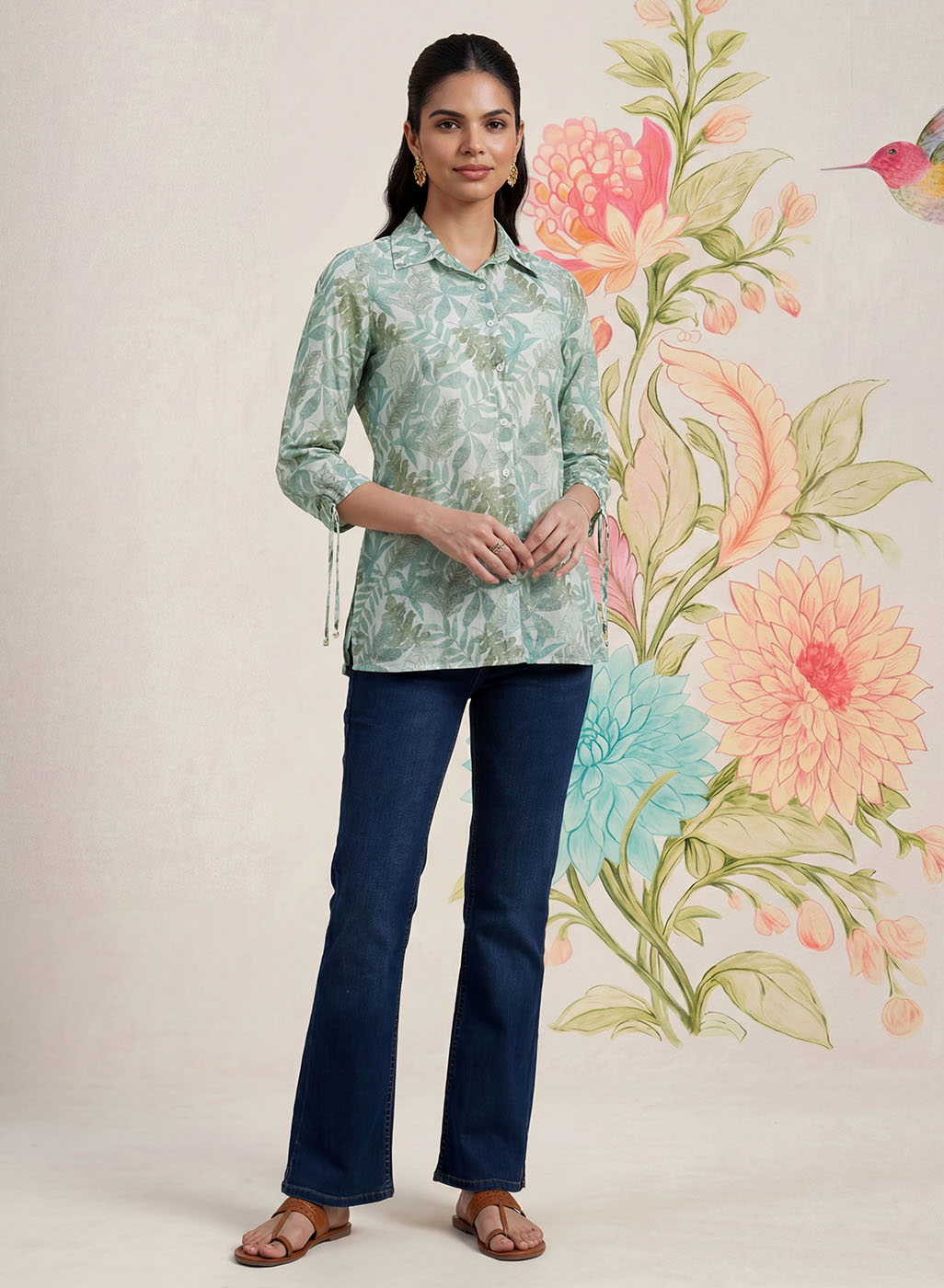 Aro Mint Green Floral Printed Shirt