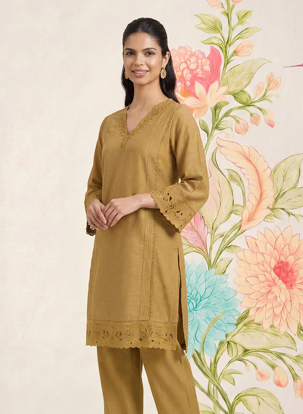 Shayeri Olive Embroidered A-line Kurta Set