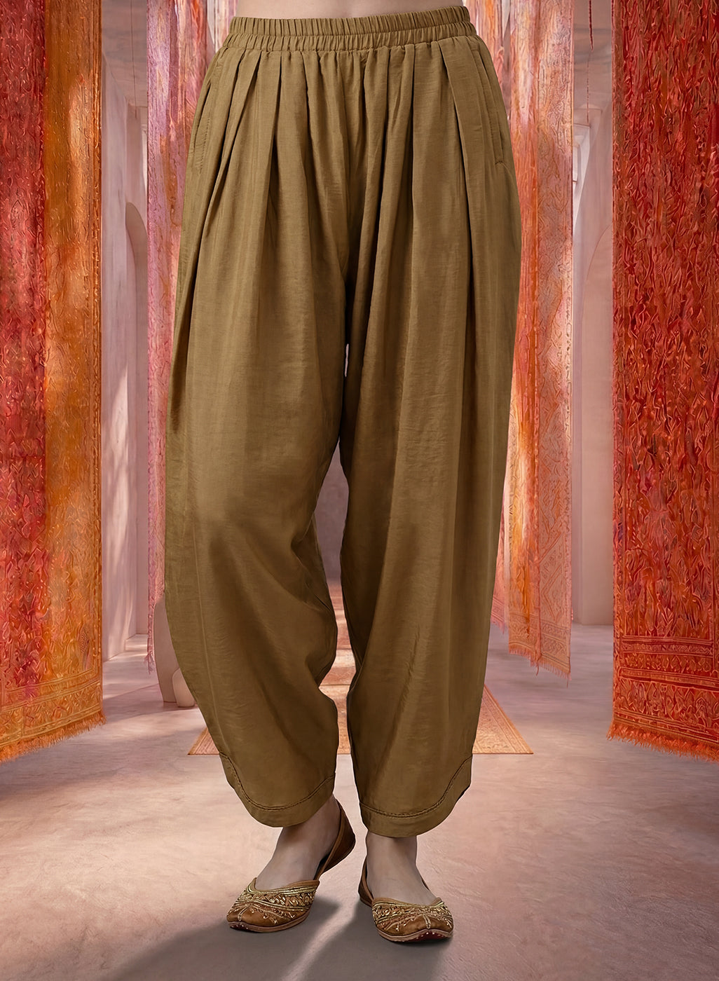 Beige Satin Relaxed Fit Salwar