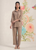 Zoa Beige Monochrome Embroidered Co-ord Set