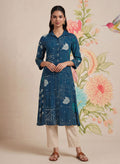 Bani Navy Printed Straight Kurti
