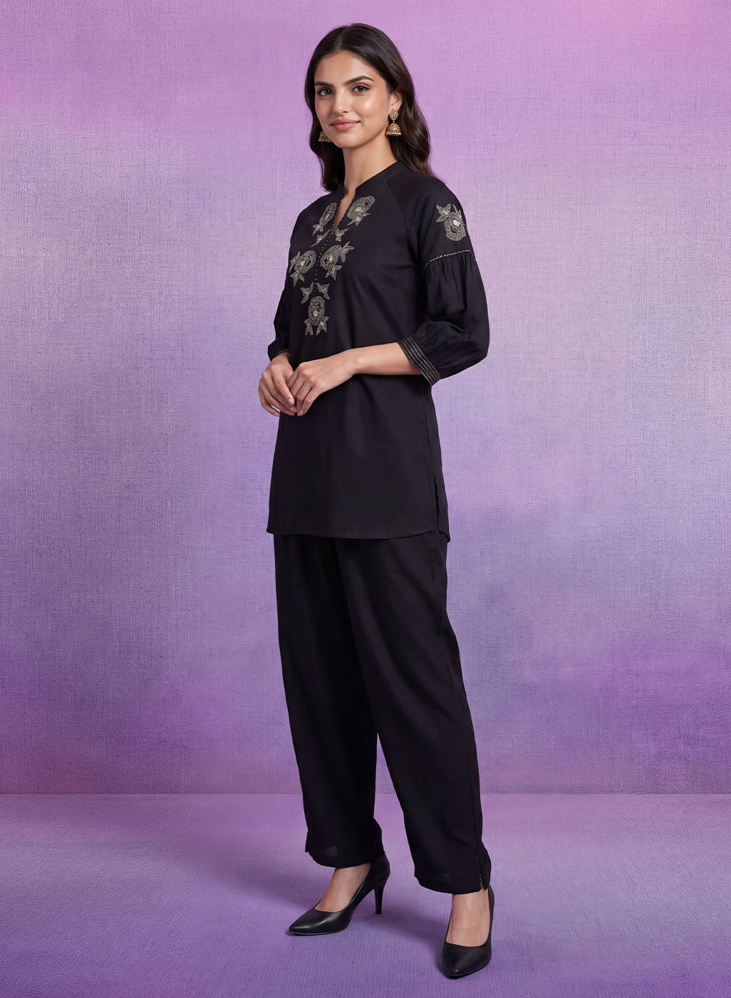 Black Embroidered Co-ord Set