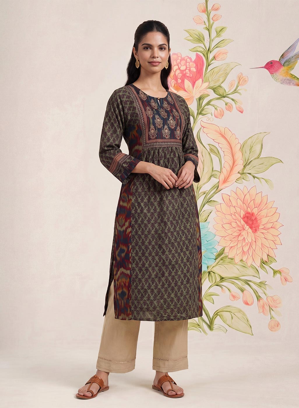 Mehrang Navy Printed A-line Kurta