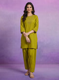 Green Embroidered Cotton blend Kurta Set