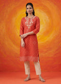 Khas Orange Bandhni Printed Straight Kurta