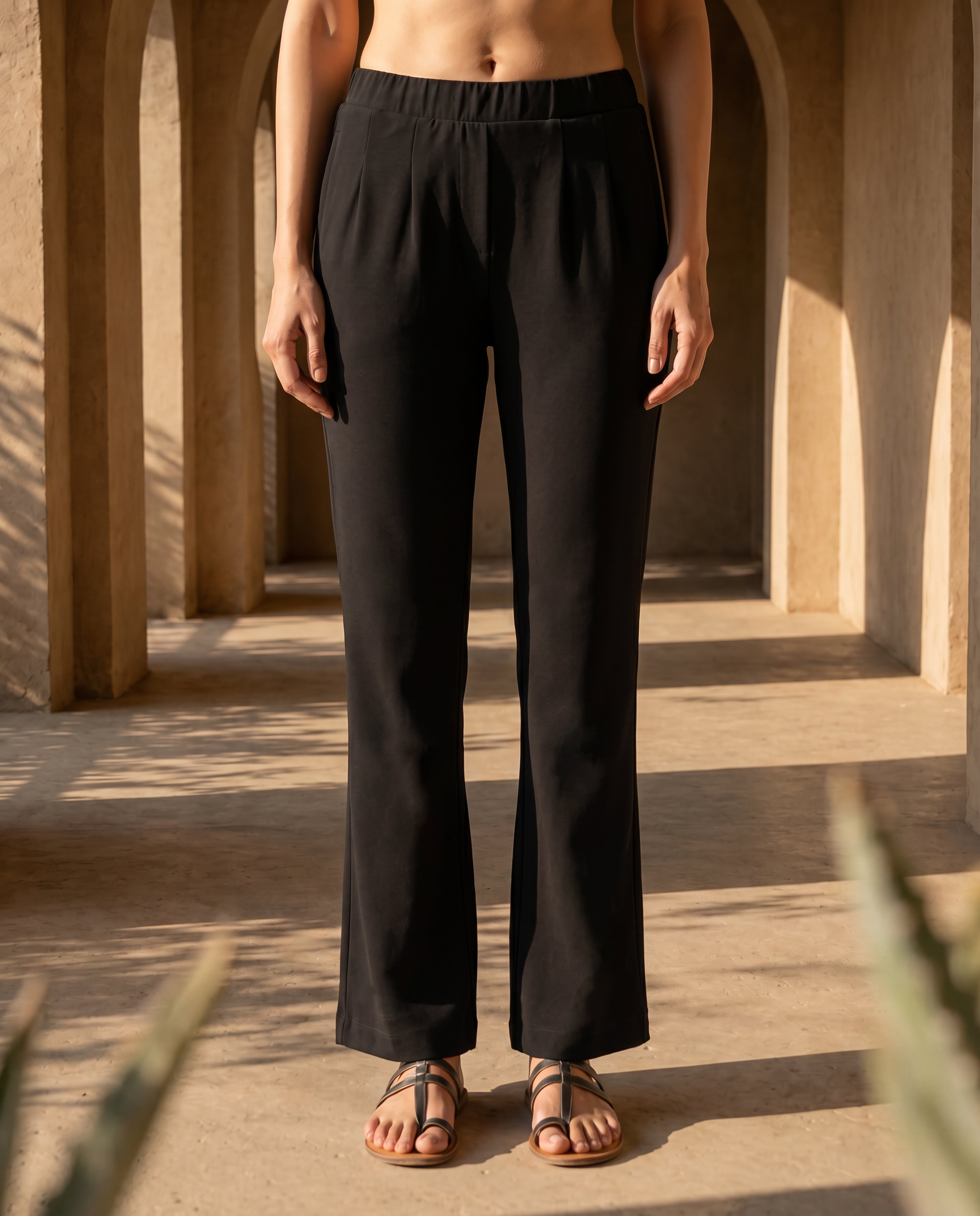 Black Roma Cotton Bootcut Pants