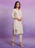 Ivory Cotton Blend Embroidered Kurta Set