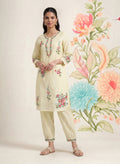 Saavan Light Green Embroidered Cotton blend Kurta Set