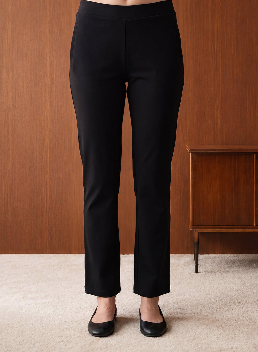 Roma Black Cotton Straight Fit Pant