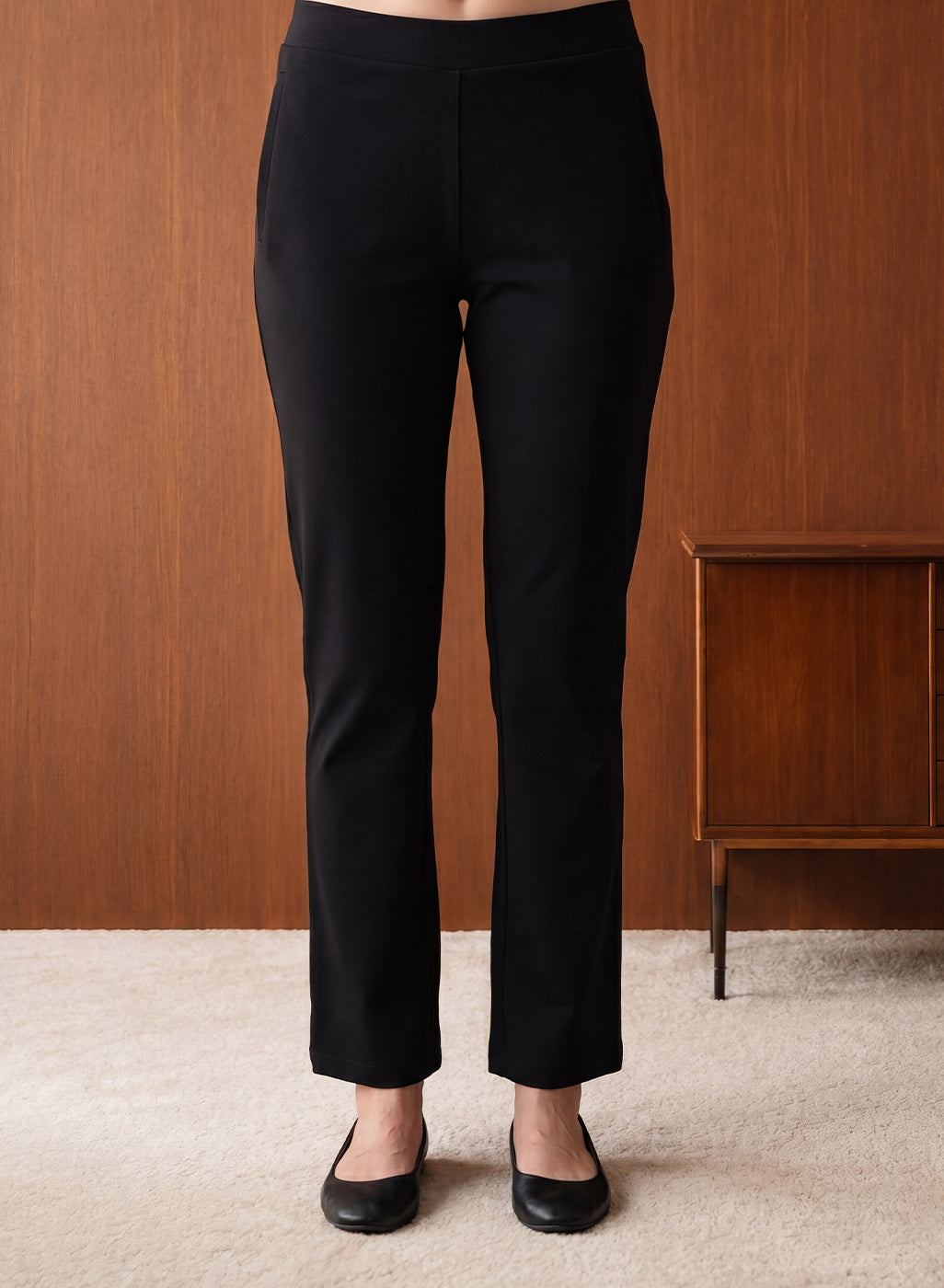Roma Black Cotton Straight Fit Pant