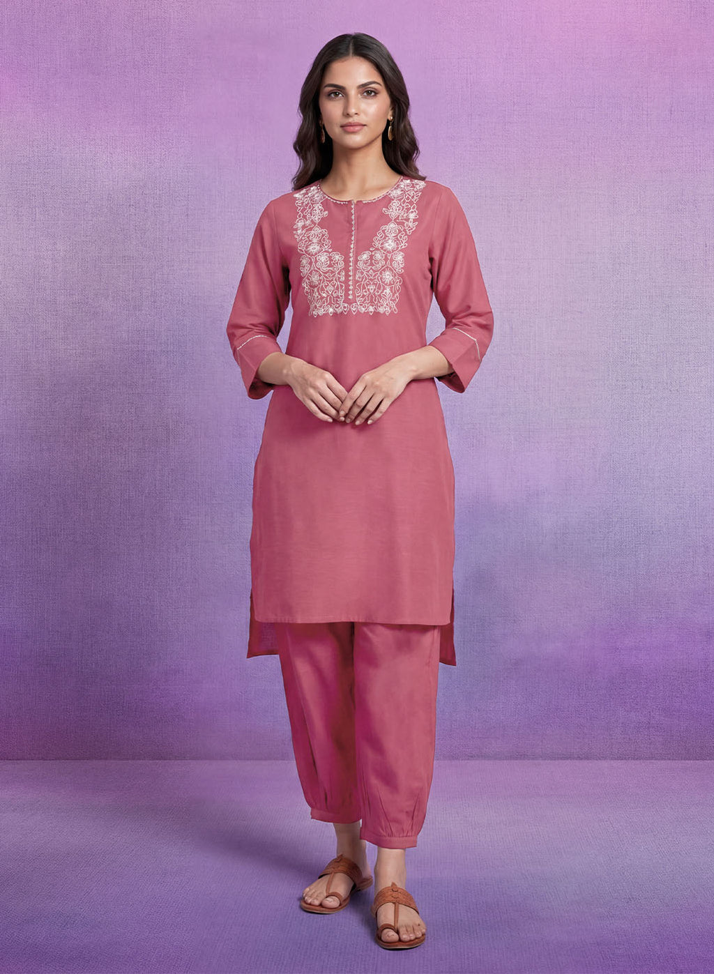 Coral Embroidered Straight Kurta Set