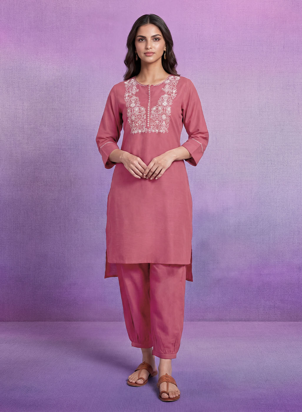 Coral Embroidered Straight Kurta Set