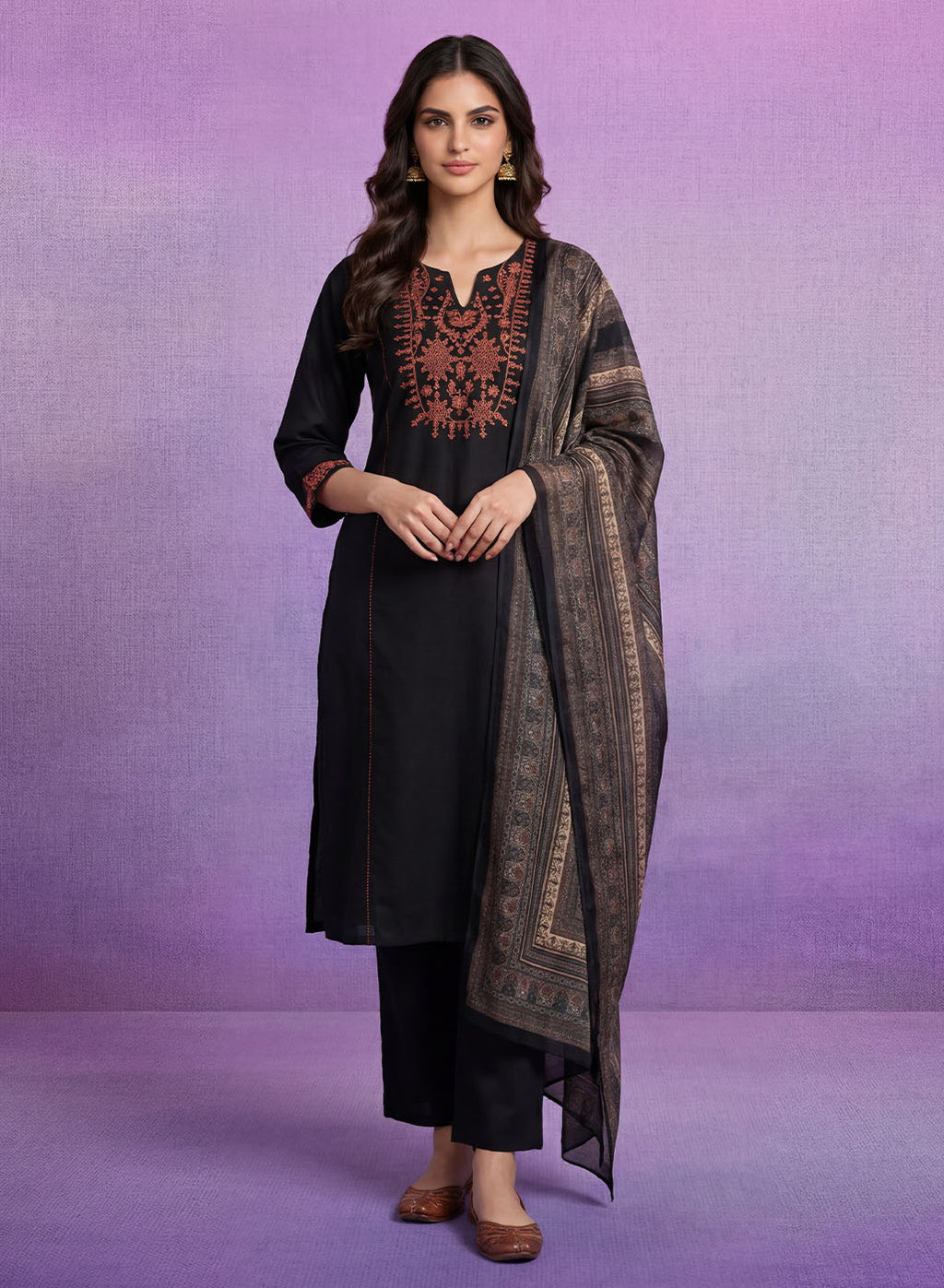 Black Embroidered Suit Set with Dupatta