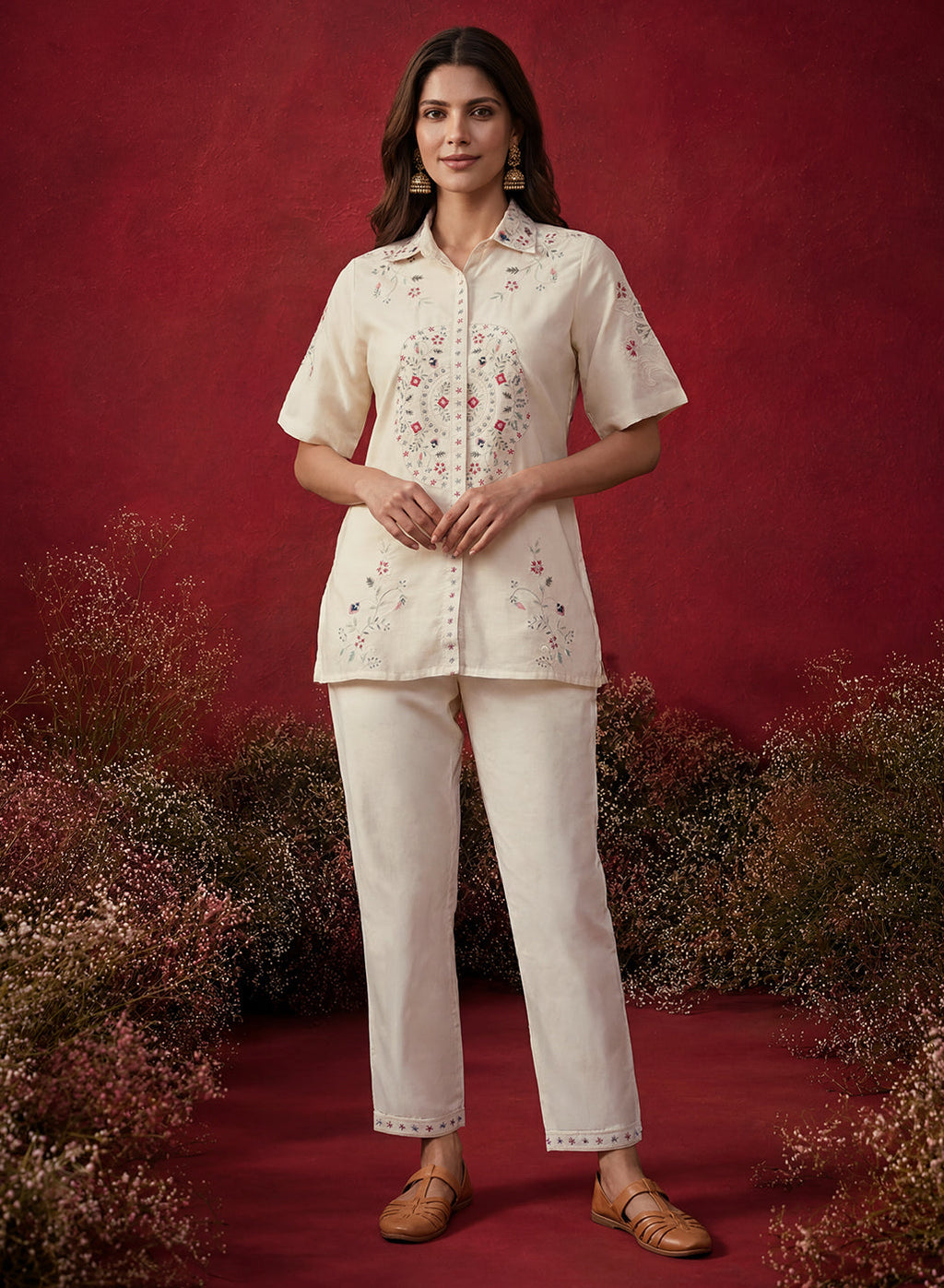 Ivory Embroidered Chanderi Regular Co-ord Set