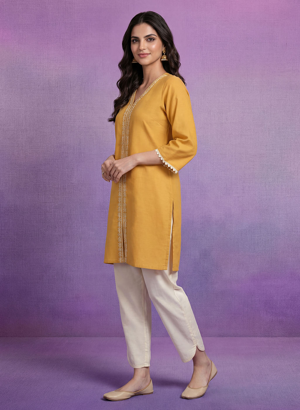 Yellow Embroidered Straight Kurta Set