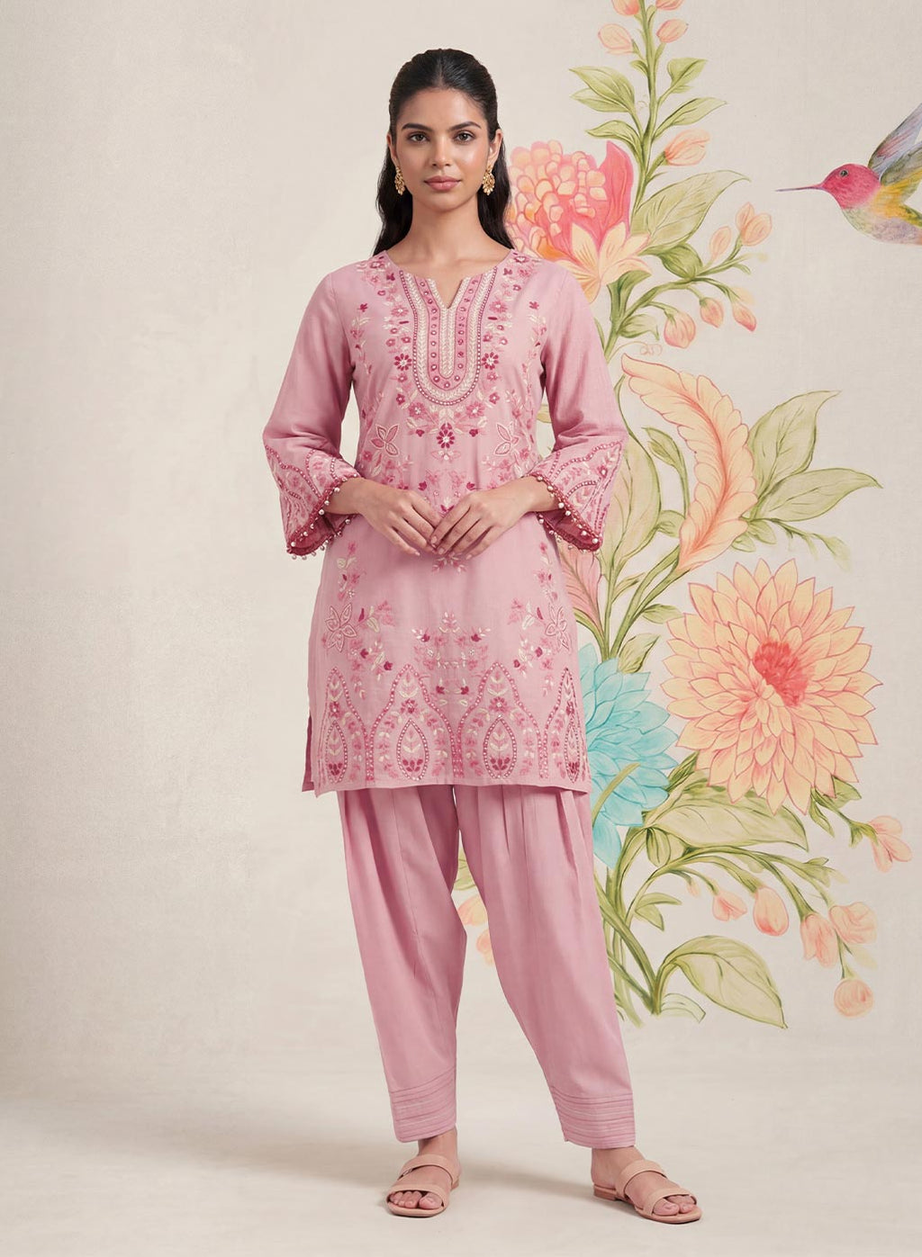 Amoli Light Pink Embroidered Kurta Set