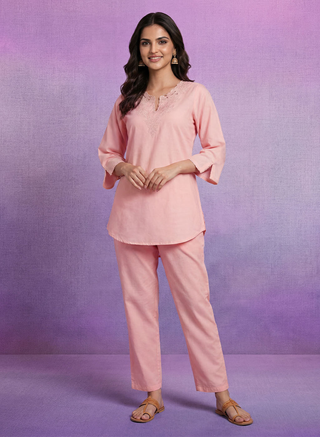 Pink Embroidered Co-ord Set