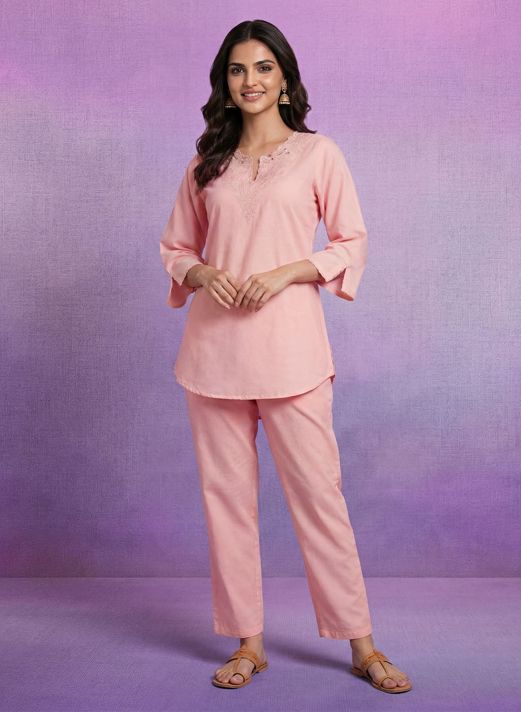 Pink Embroidered Co-ord Set