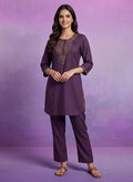 Purple Embroidered Suit Set and Dupatta