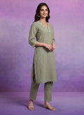 Mint green Embroidered Suit Set with Dupatta