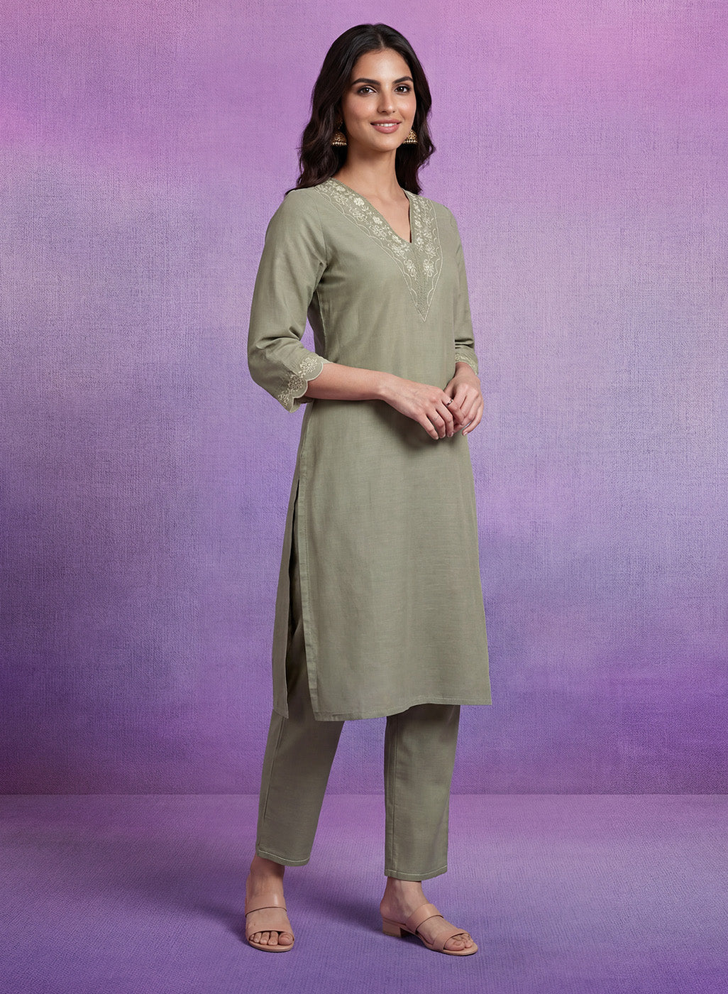 Mint green Embroidered Suit Set with Dupatta