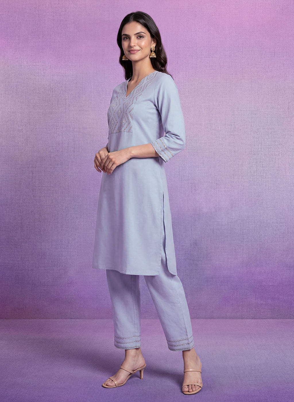 Spa Cotton Blend Embroidered Kurta Set
