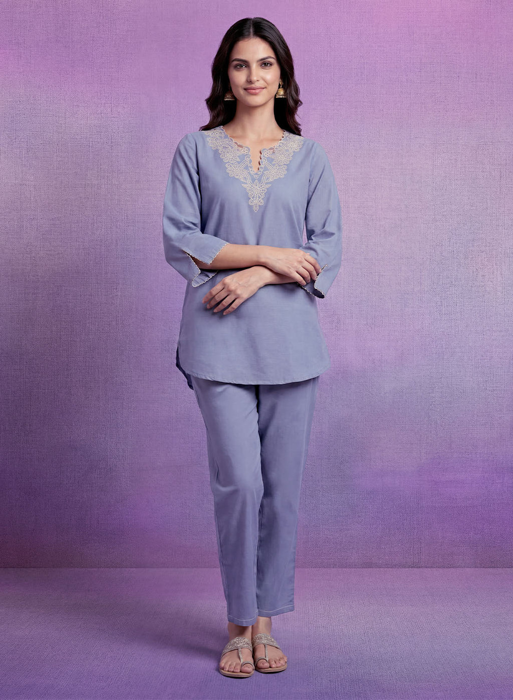 Blue Embroidered Co-ord Set