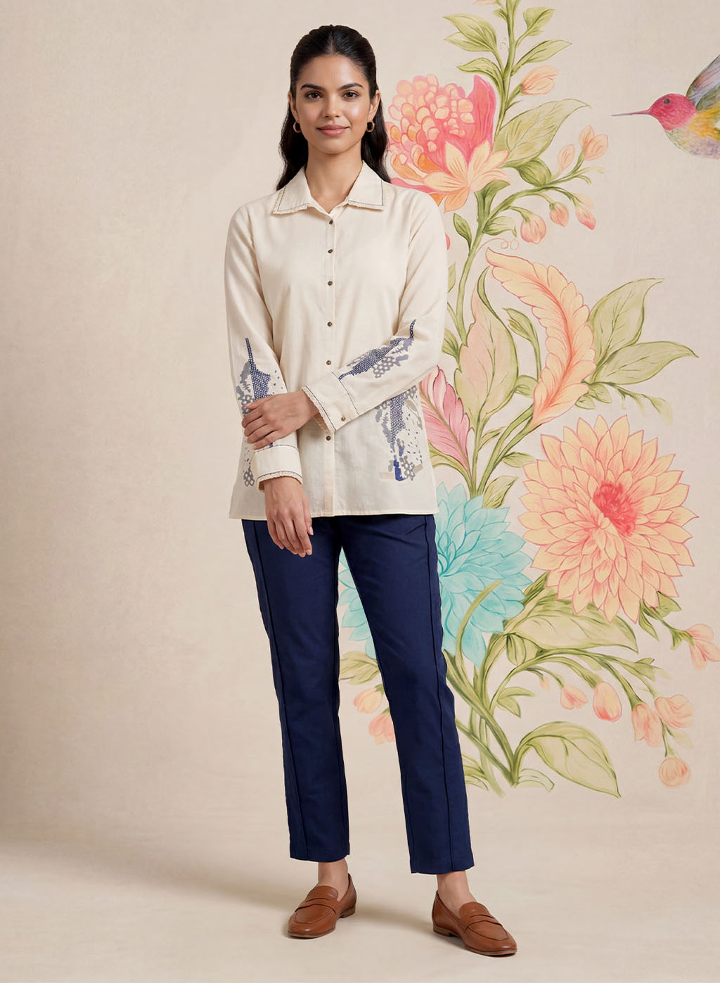Sakhi Ivory Embroidered Shirt