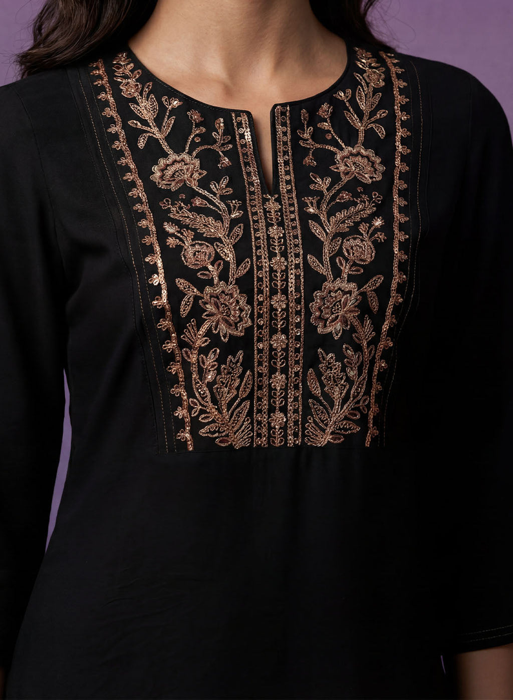 Black Cotton Blend Embroidered Co-ord Set