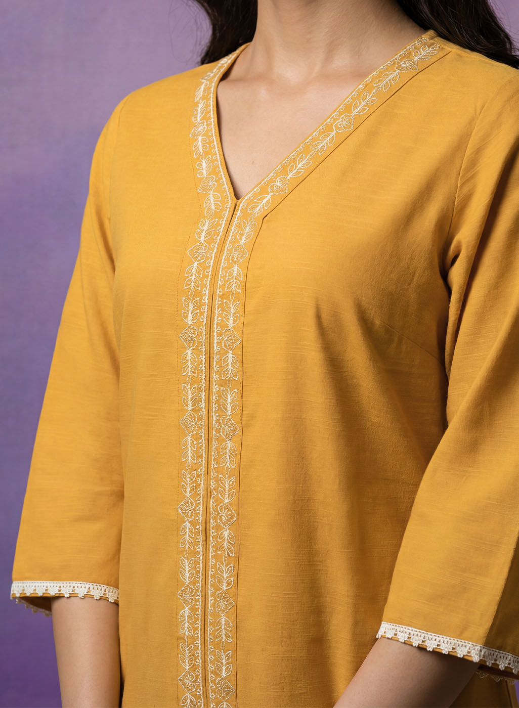 Yellow Embroidered Straight Kurta Set