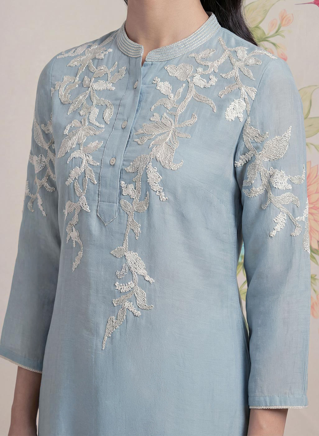 Intira Blue Embroidered A-line Kurta