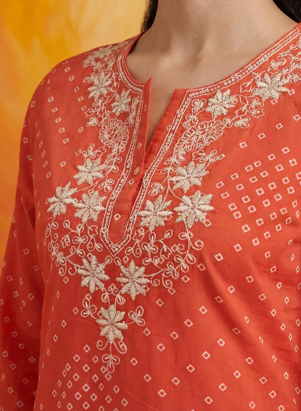 Khas Orange Bandhni Printed Straight Kurta