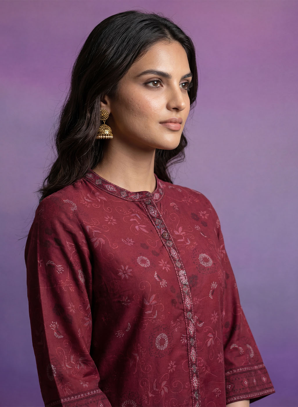Maroon Embroidered Panelled Co-ord Set