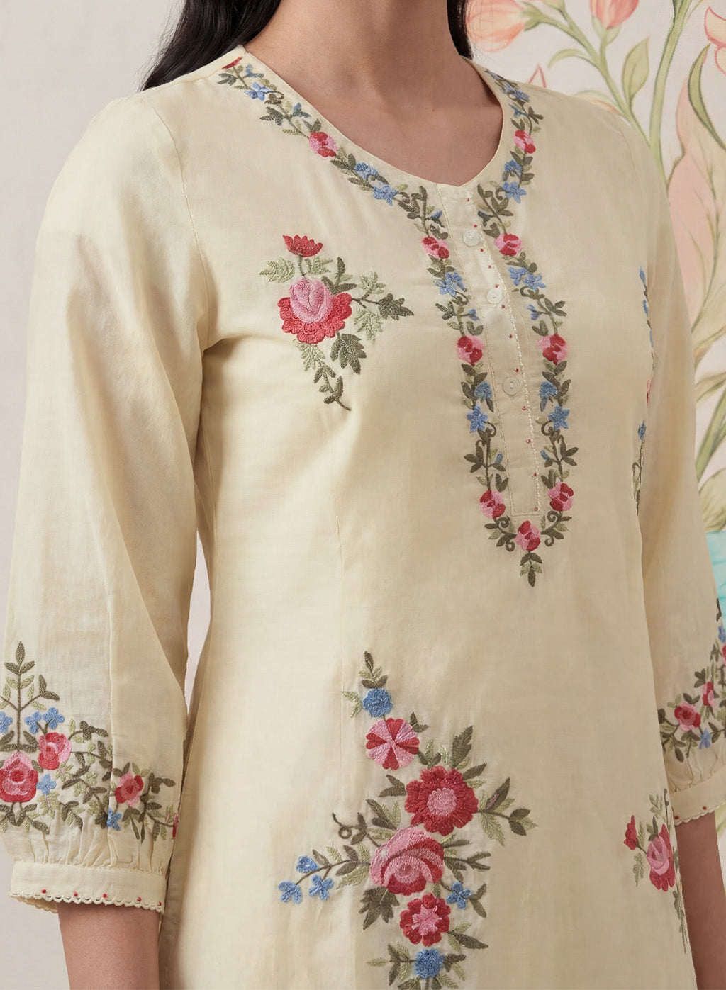 Saavan Light Green Embroidered Cotton blend Kurta Set