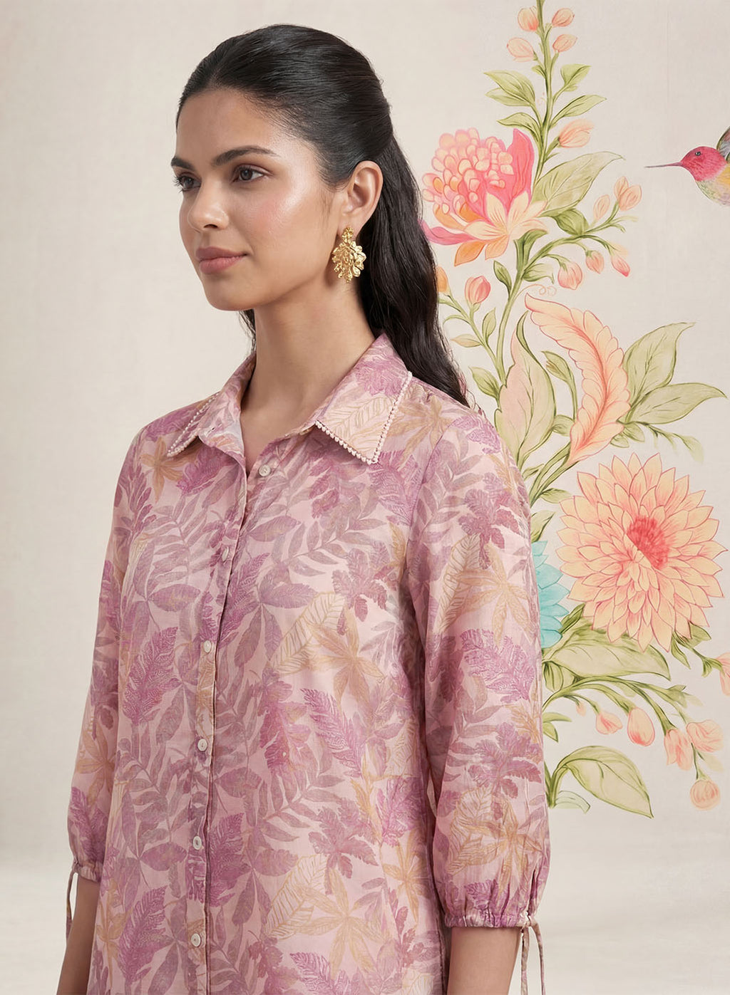 Aro Peach Floral Printed Shirt