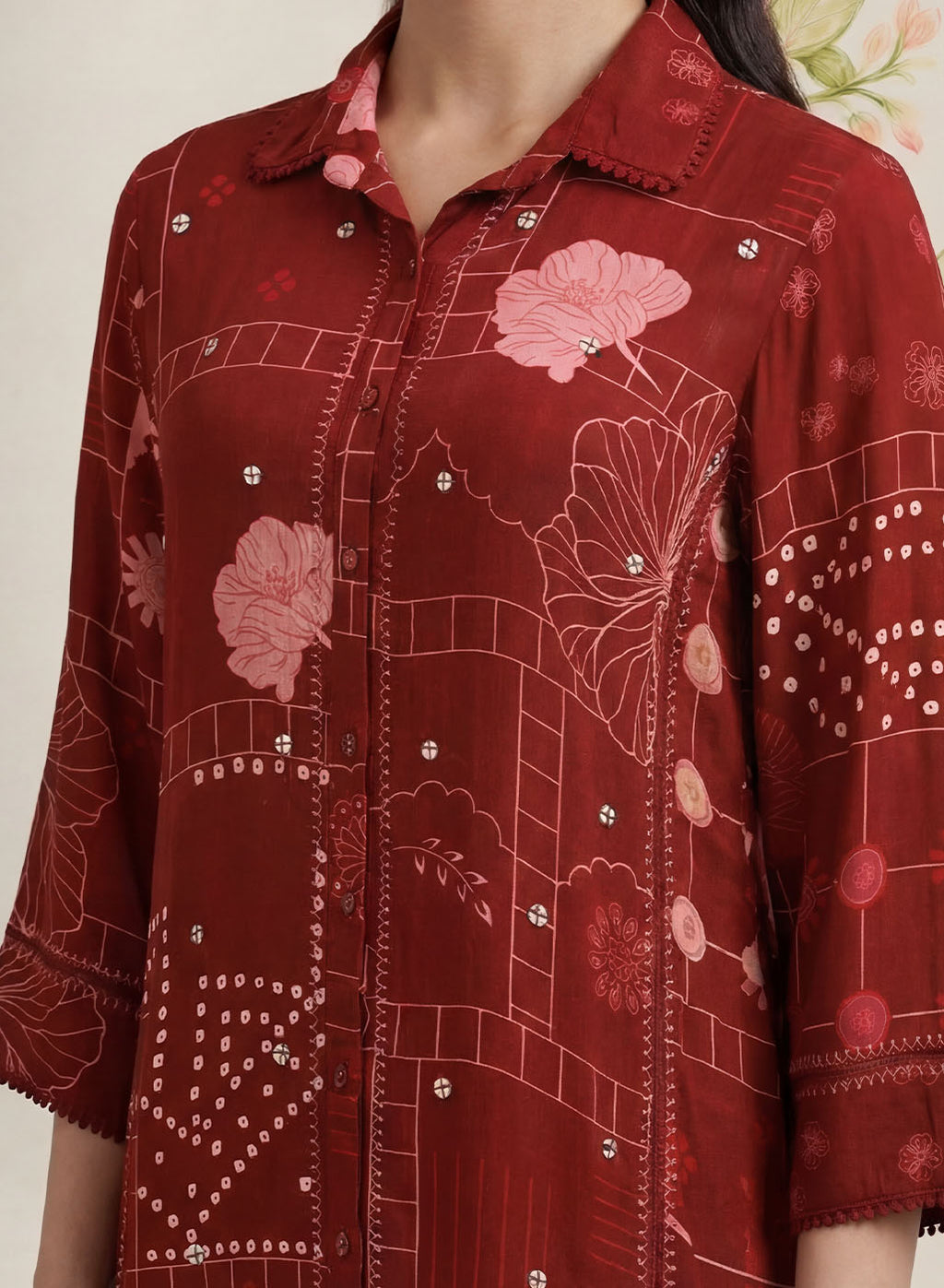 Bani Maroon Printed Straight Kurti