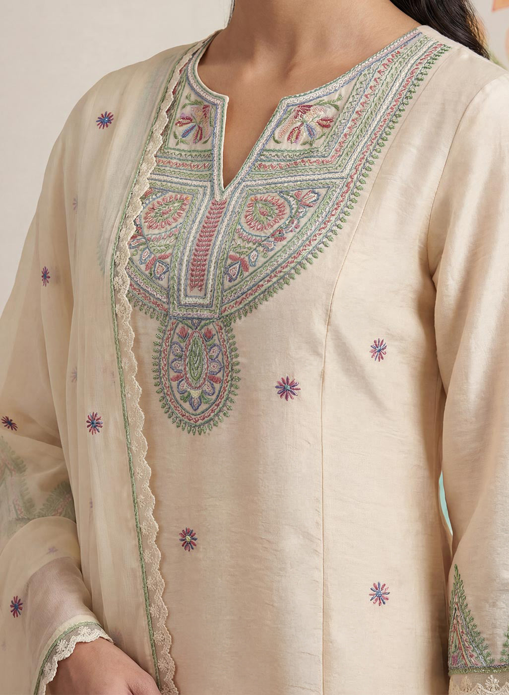 Albeli Ivory Embroidered A-line Suit Set with Dupatta