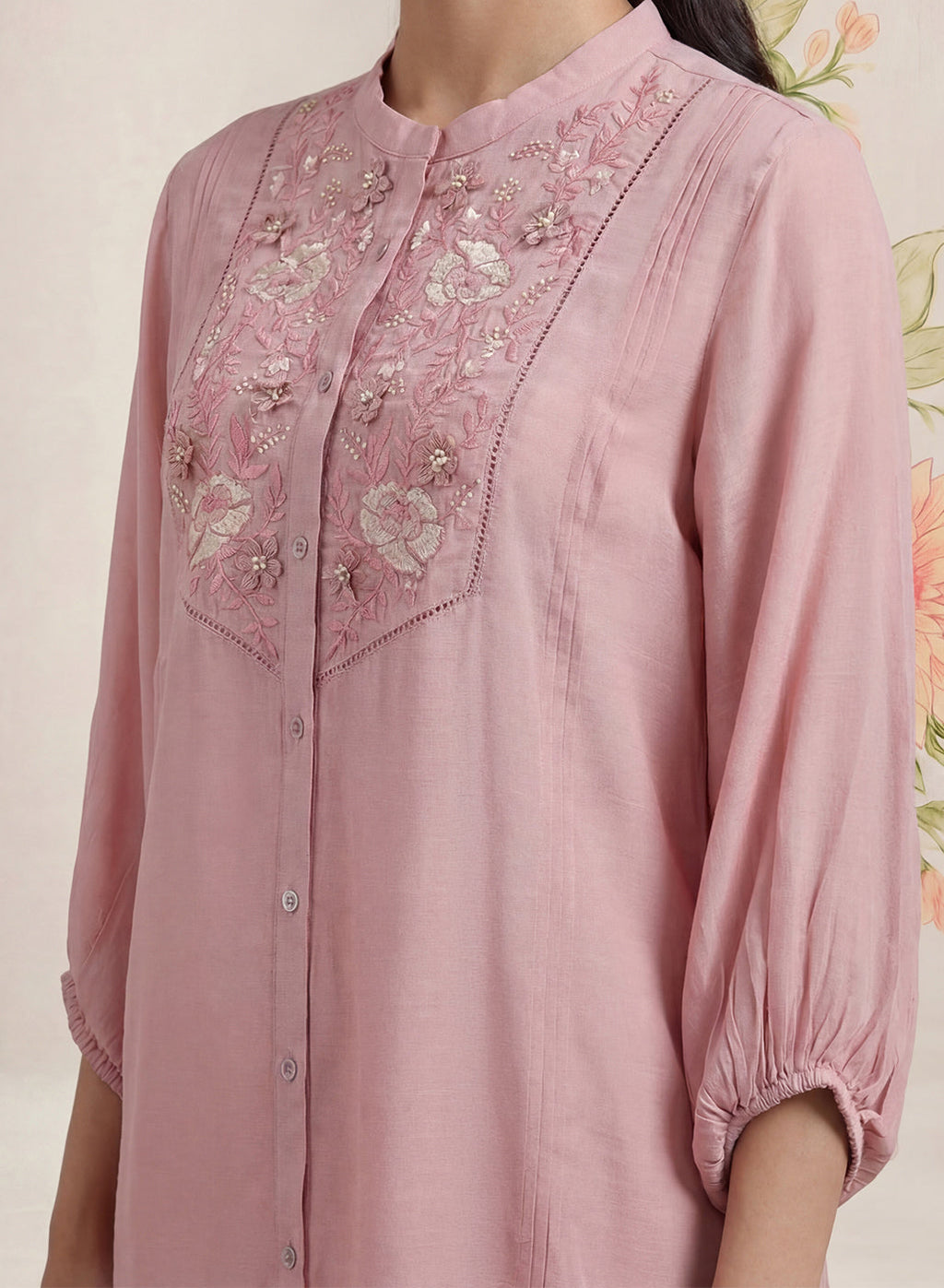 Kissa Pink Embroidered Shirt