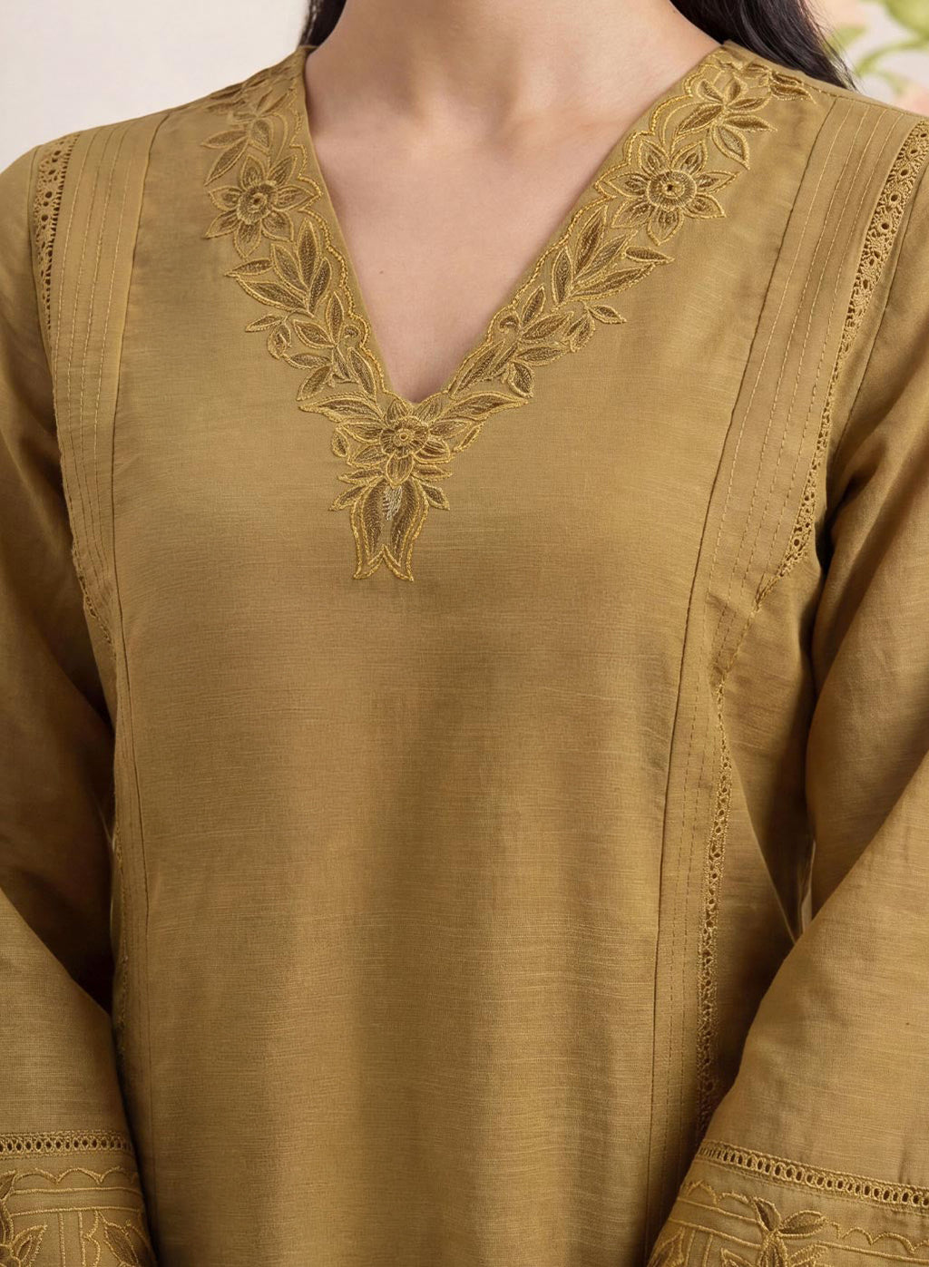 Shayeri Olive Embroidered A-line Kurta Set