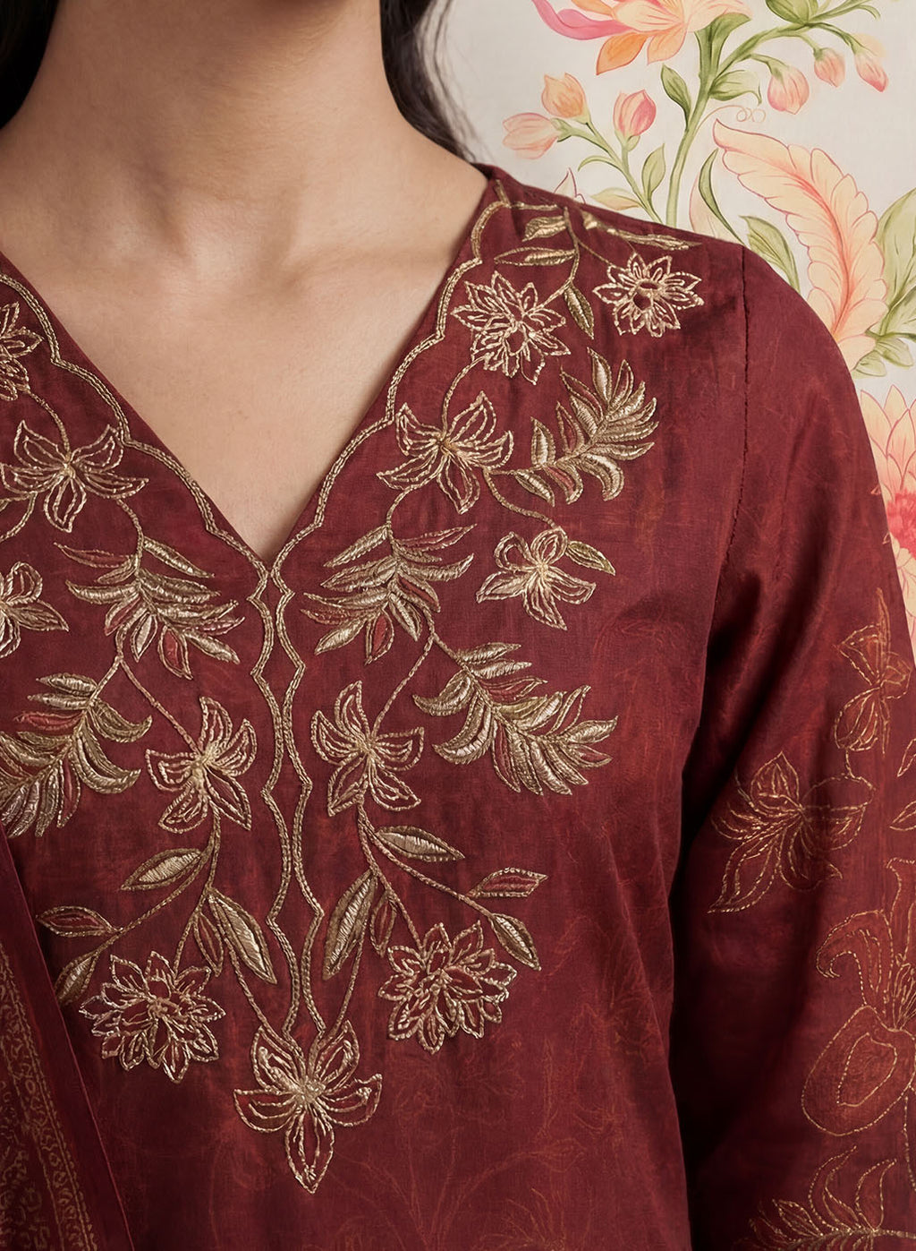 Kasni Maroon Printed Suit Set with Dupatta