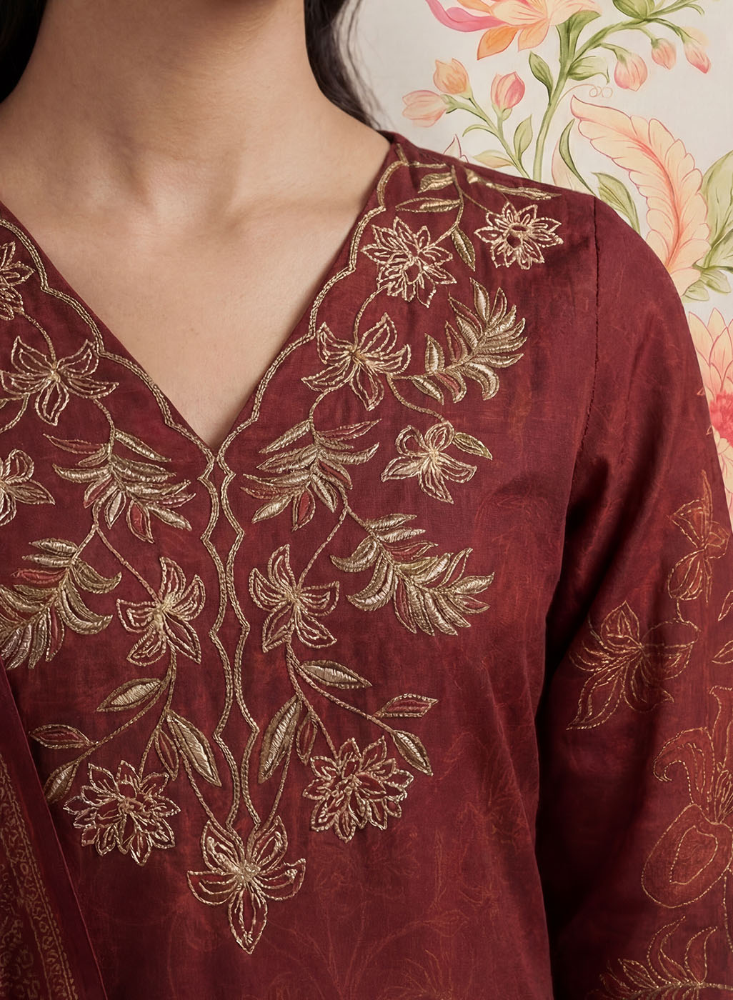 Kasni Maroon Printed Suit Set with Dupatta