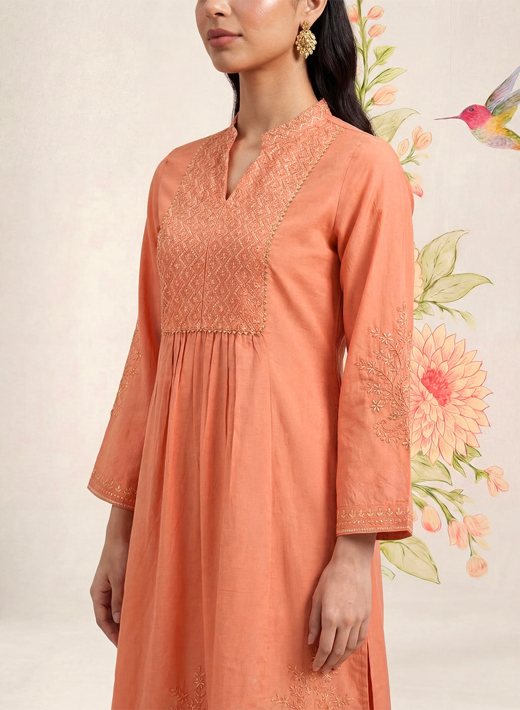 Malang Light Orange Embroidered A-line Kurta Set